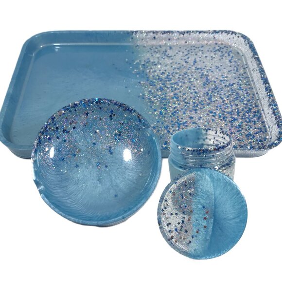 Ocean Blue Glitter and Stars Resin Tray - Picture 4 of 4